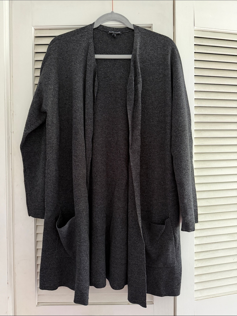 Eileen Fisher Open-Front Long Charcoal Cardigan